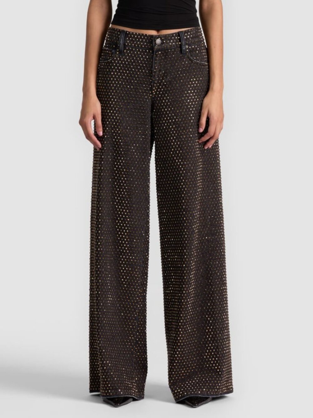 Alice Olivia AMAZING EMBELLISHED JEAN in maya charcoal black SZ: 24 $895 List